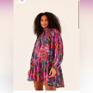 NWT $195 Rainbow Macaws Mini Dress farm rio xs 0 pink blue farmrio